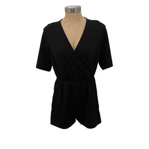 Pretty Little Thing Black Crepe Short Sleeve Wrap Romper